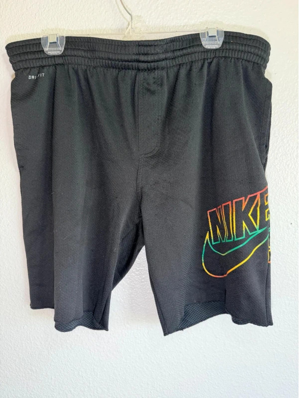 Nike Dri-FIT Black Shorts with Rainbow Multicolor Swoosh Logo